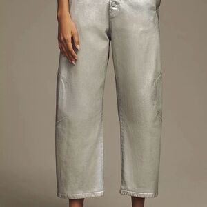 The Arin‎ Mid-Rise Button-Front Barrel Jeans by Pilcro: Coated Edition